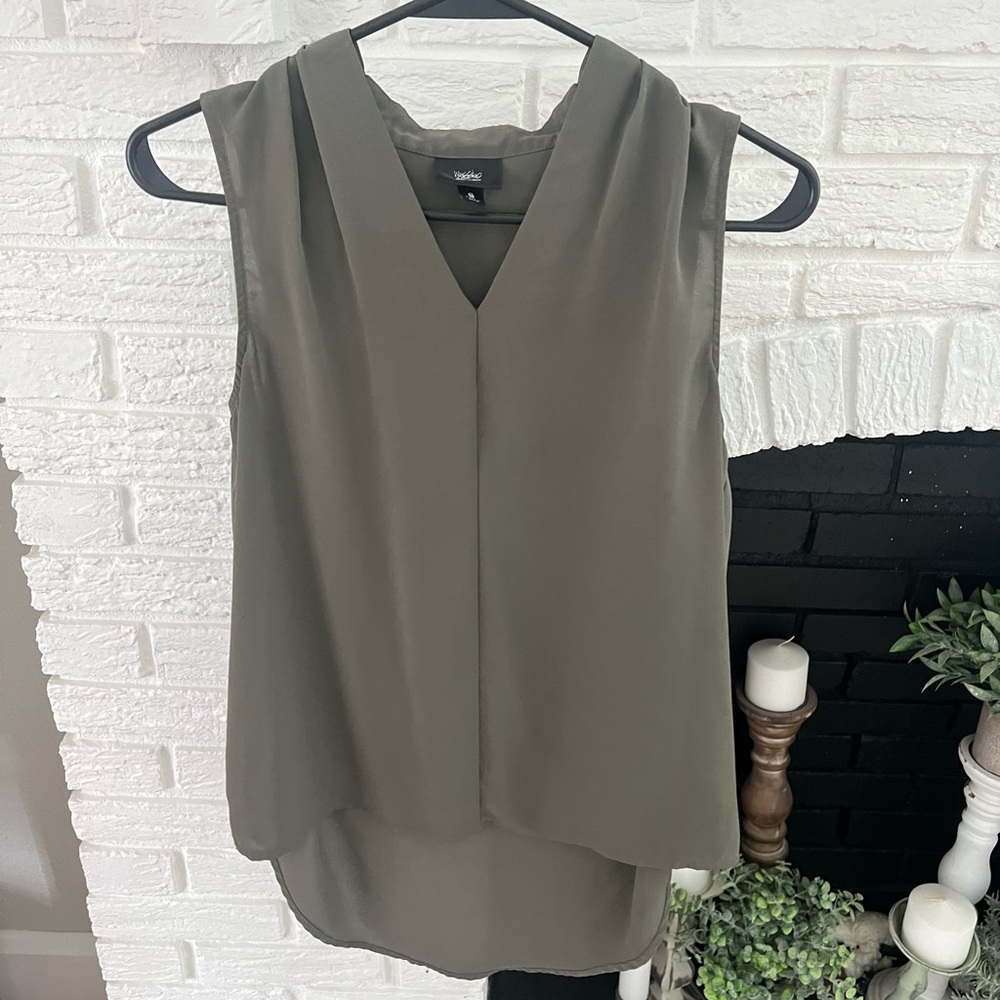 Mizuno Olive Green Sleeveless V-Neck Layered Blouse
